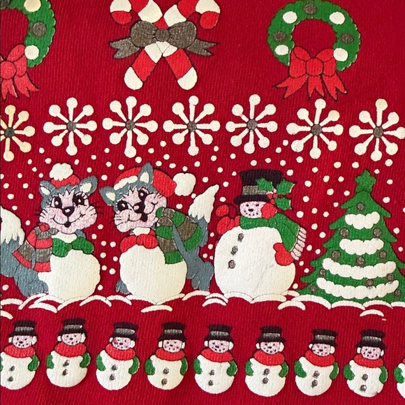 Vintage 90s Hanes Women’s Christmas Cats Sweatshirt Red Cottagecore Size 4X - Picture 5 of 7